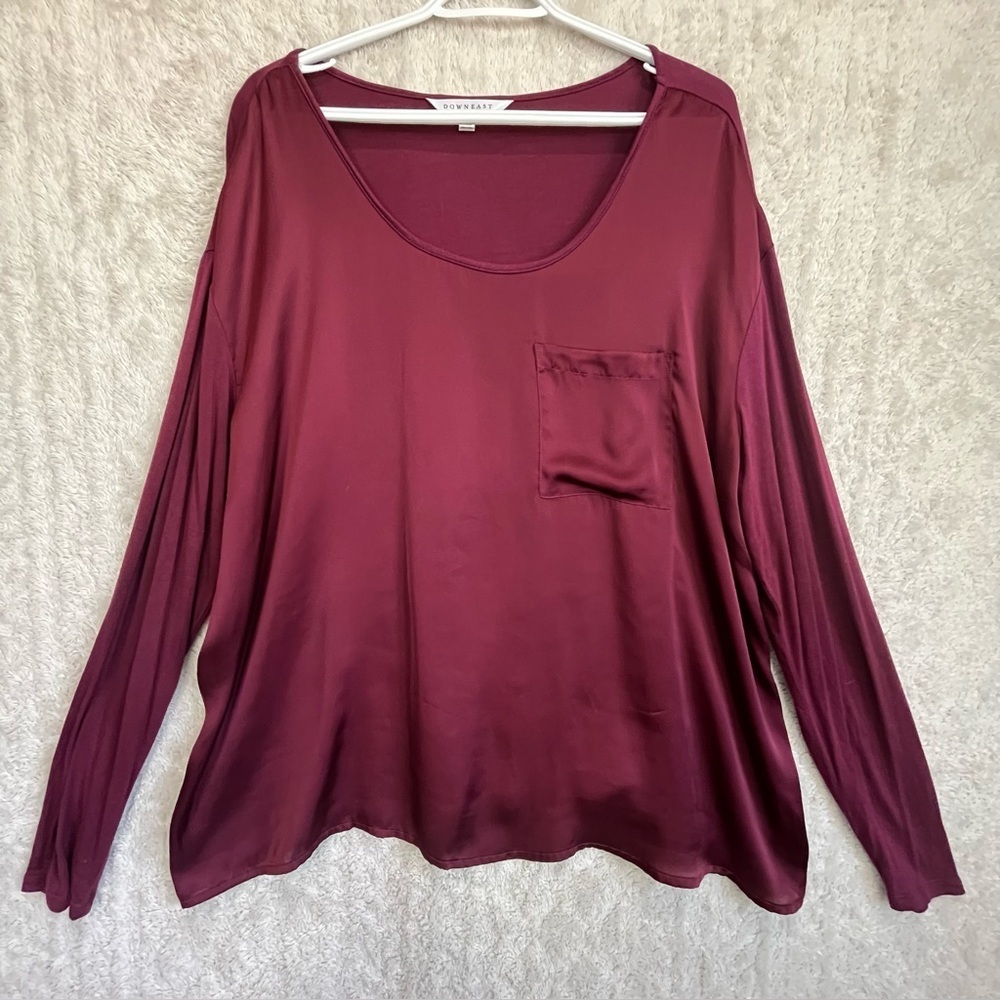 Downeast Burgundy Red Silky Front Top Sz XXL